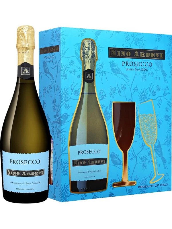 Progetti Agricoli, Nino Ardevi Prosecco DOC Extra Dry, gift box with 2 glasses