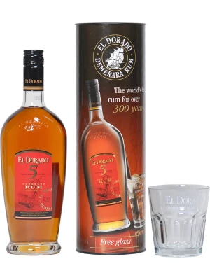 Ром El Dorado 5 Years Old Cask Aged, gift tube with glass 0.7 л