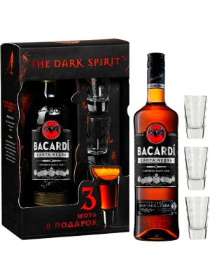 Ром Bacardi Carta Negra gift box with 3 shots 0.7 л