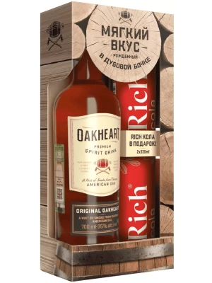 Ром Bacardi, OakHeart, gift set with 2 cans of Rich Cola 0.7 л