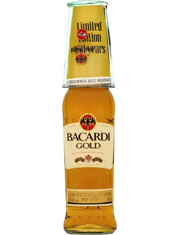 Bacardi Gold, with glass