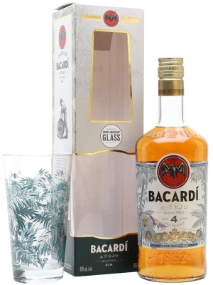 Ром Bacardi Anejo Cuatro, gift box with glass 0.7 л