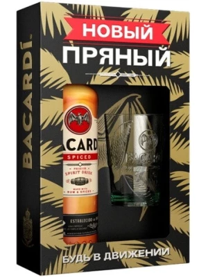 Ром Bacardi Spiced, gift box with glass 0.7 л