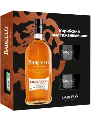 Ром Ron Barcelo, Gran Anejo, gift box with 2 glasses 0.7 л