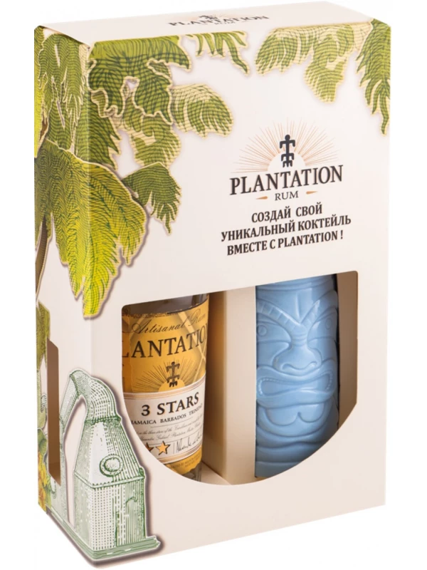 Plantation 3 Stars White Rum, gift box with tiki-mug