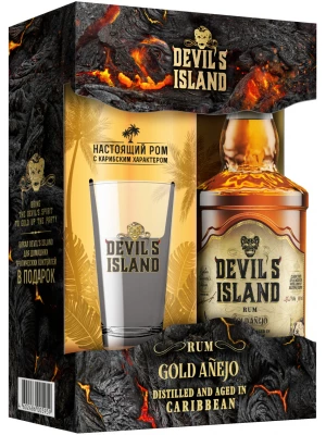 Ром Devil's Island Gold Anejo, gift box with glass 0.7 л