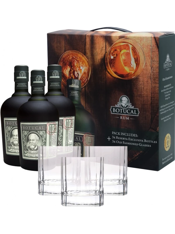 Botucal Reserva Exclusiva, set of 3 bottles & 3 glasses