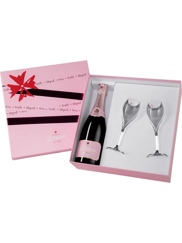 Lanson, Rose Label Brut Rose, pink coated & 2 glasses gift box