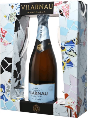 Vilarnau Brut Reserva, Cava DО, gift box with 2 glasses