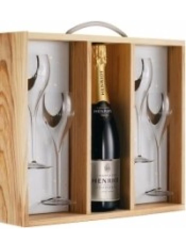 Henriot Brut Rose with box and  glasses
