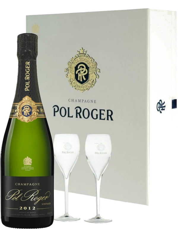 Pol Roger, Brut Vintage, gift set with 2 glasses