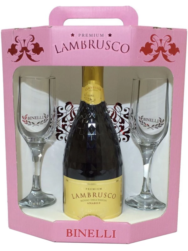 Binelli Premium Lambrusco Rosso Amabile, Dell'Emilia IGT, gift set with 2 glasses