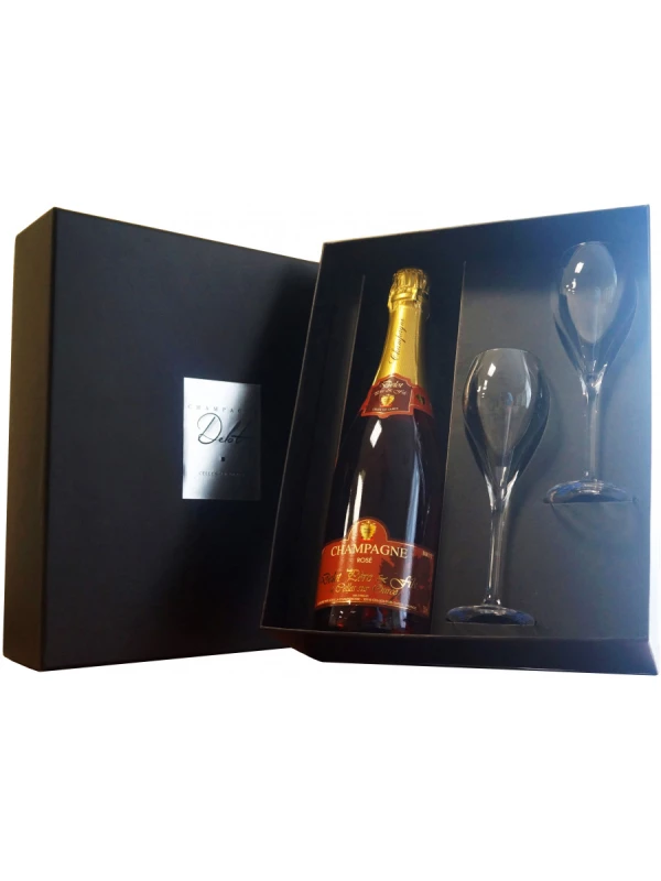 Champagne Delot, Brut Rose, gift box with 2 glasses