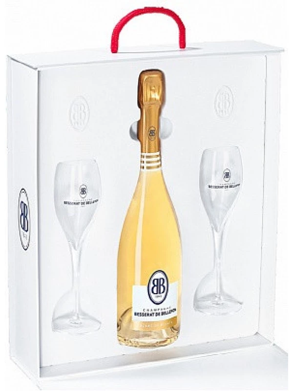 Besserat de Bellefon, Cuvee des Moines Brut Blanc de Blancs, gift box with 2 glasses
