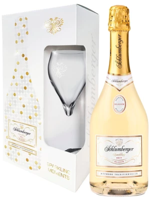 Schlumberger, Sparkling Brut Klassik, gift set with glass 0.75 л