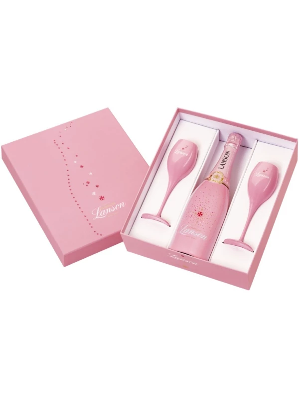 Lanson, Rose Label Brut Rose, pink coated & 2 glasses gift box