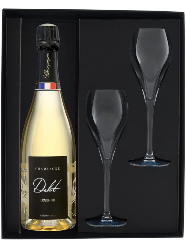 Champagne Delot Cuvee Legende Brut, gift box with 2 glasses