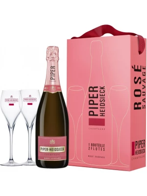 Piper-Heidsieck, Rose Sauvage, Champagne AOC, gift bag with 2 flutes 0.75 л