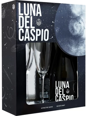 Derbent Wine Company, Luna del Caspio White Brut, gift box with 2 glasses 0.75 л