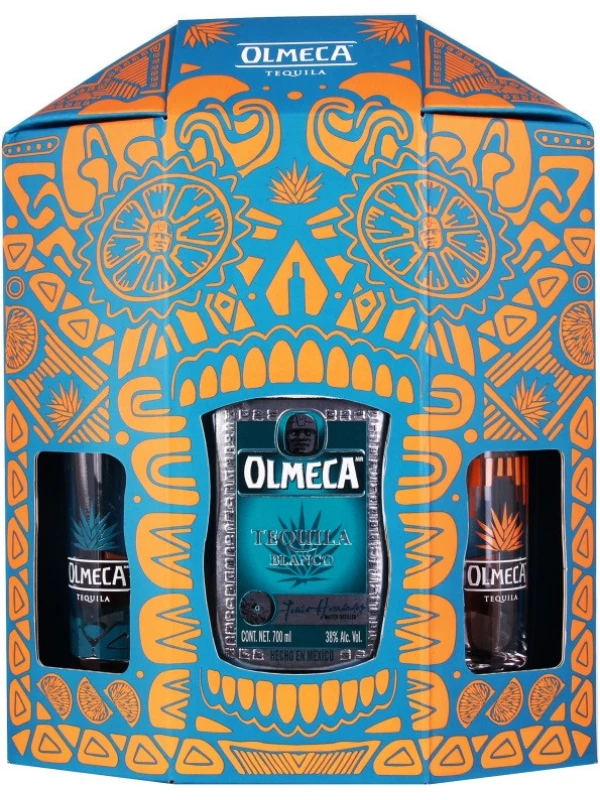 Olmeca Blanco, gift box with 2 glasses