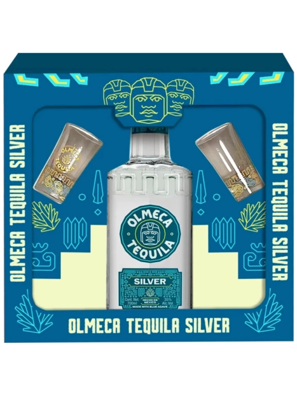 Olmeca Silver, gift box with 2 shot glasses