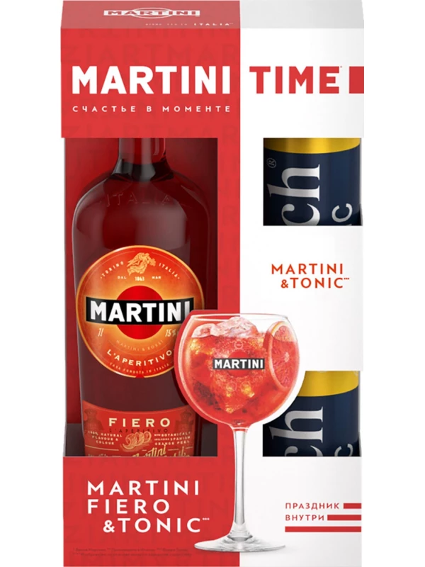 Martini Fiero, gift set with 2 cans Rich Indian Tonic