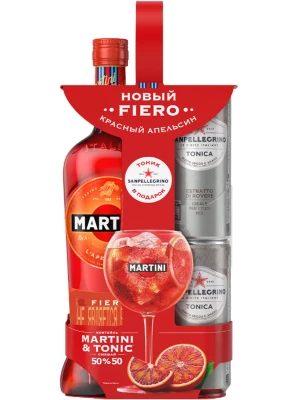 Вермут Martini Fiero, gift set with 2 cans of tonic San Pellegrino 1 л