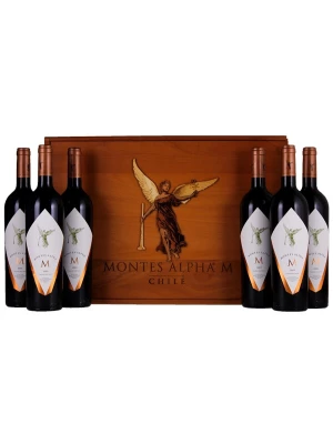 Вино Montes, Alpha M, Apalta DO, set of 6 bottles, wooden case 2019, 4.5 л
