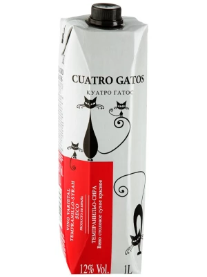 Вино Navarro Lopez, Cuatro Gatos Tempranillo-Syrah, Tetra Prism 1 л