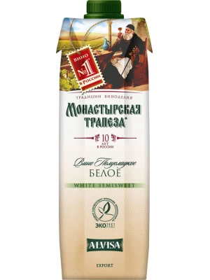 Вино Монастырская трапеза Белое полусладкое 1 л
