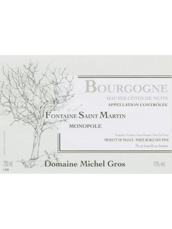 Domaine Michel Gros, Bourgogne Hautes Cotes de Nuits Fontaine Saint Martin Blanc