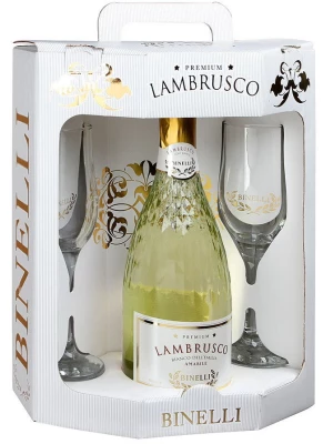 Вино Binelli Premium Lambrusco Bianco Amabile, Dell'Emilia IGT, gift set with 2 glasses 0.75 л