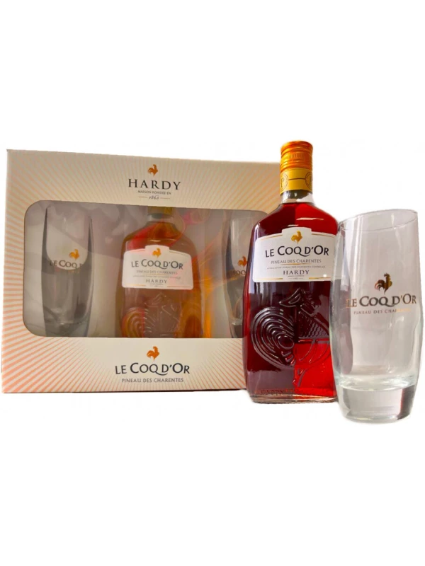 Hardy, Le Coq d'Or Rose, Pineau des Charentes AOC, gift box with 2 glasses