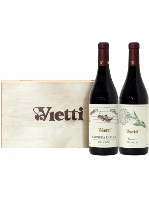 Вино Vietti, Barbera d'Alba Tre Vigne + Nebbiolo Perbacco, wooden box 0.75 л