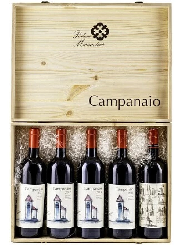 Podere Monastero, Campanaio 10 Vendemmie, wooden box of 10 bottles (2006-2015)