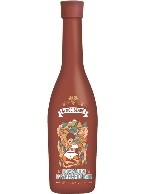 GRW, Homemade Georgian Wine White Dry, Clay Bottle