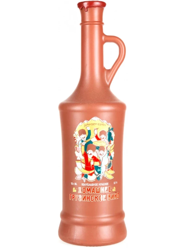 GRW, Homemade Georgian Wine Red Semi-Sweet, Clay Bottle