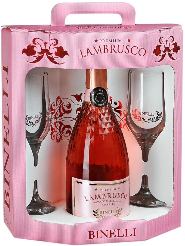 Binelli Premium Lambrusco Rosato, Dell'Emilia IGT, gift set with 2 glasses