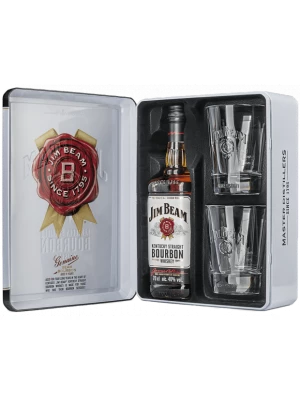 Виски Jim Beam, metal box with 2 glasses 0.7 л