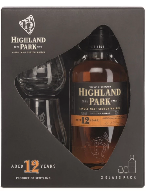 Highland Park 12 Years Old, gift box with 2 glasses