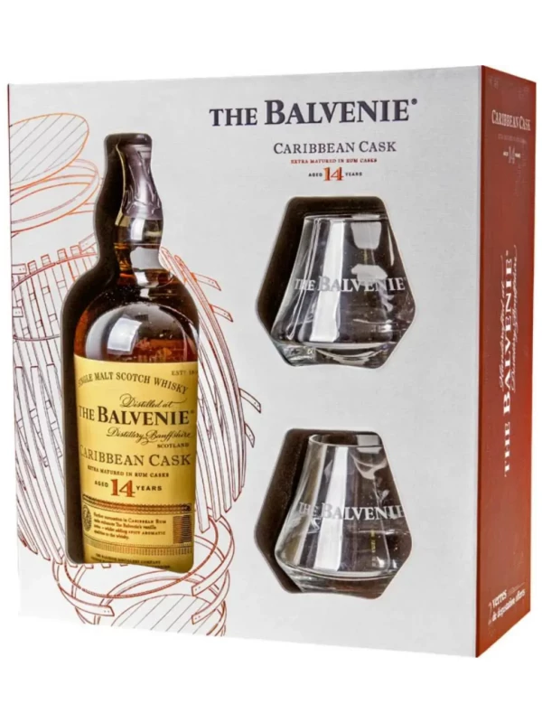 Balvenie Caribbean Cask, 14 Years Old, gift box with 2 glasses