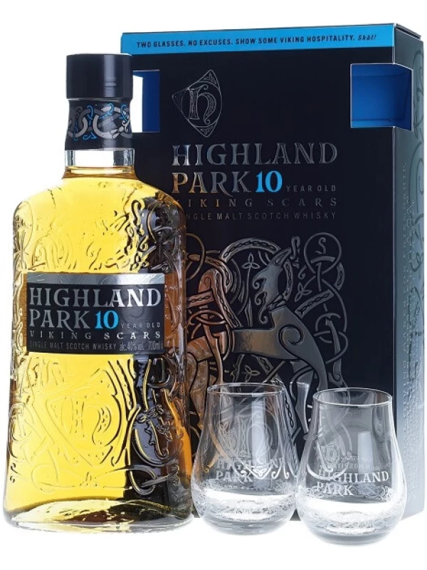 Highland Park 10 Years Old, gift box with 2 glasses