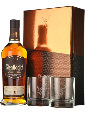 Виски Glenfiddich 18 Years Old, gift box with 2 glasses 0.7 л