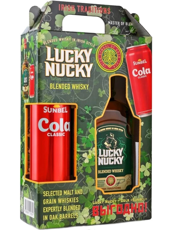 Lucky Nucky Blended Whisky, with can of Sunbel Cola Classic, gift set