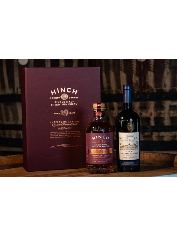 Hinch Single Malt 19 Years Old Chateau de la Ligne Grande Reserve Finish & Chateau de la Ligne, Grande Reserve, Bordeaux Superieur АОC, gift set of 2 bottles in box