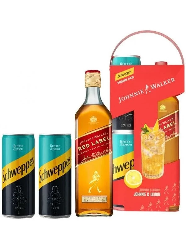 Johnnie Walker Red Label, gift box with 2 Schweppes Bitter Lemon