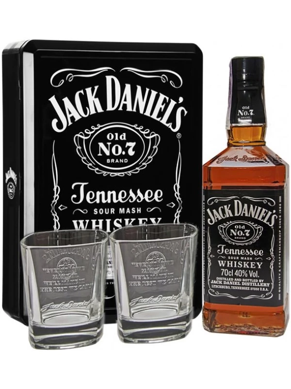 Jack Daniel's, metal box with 2 glasses