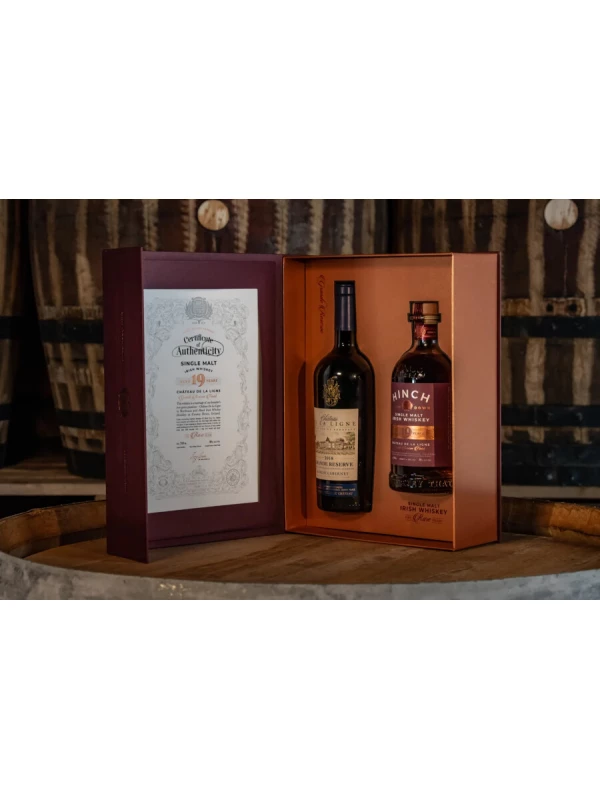 Hinch Single Malt 19 Years Old Chateau de la Ligne Grande Reserve Finish & Chateau de la Ligne, Grande Reserve, Bordeaux Superieur АОC, gift set of 2 bottles in box