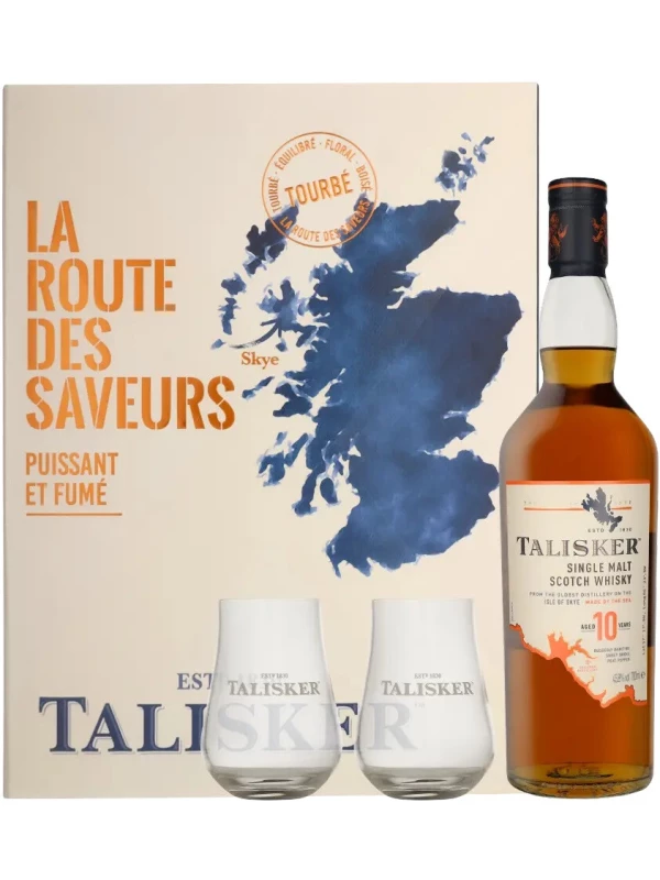 Talisker 10 years old, gift box with 2 glasses