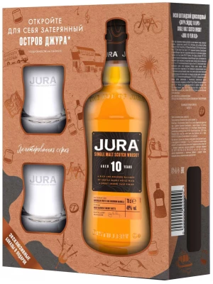 Виски Isle Of Jura 10 Years Old, gift box with 2 glasses 0.7 л
